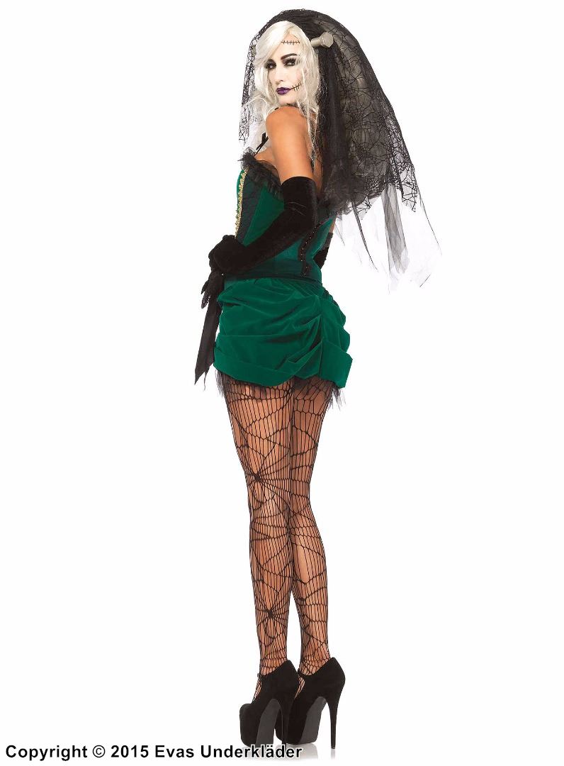 Bride of Frankenstein, top and skirt costume, velvet, big bow, ruffle trim
